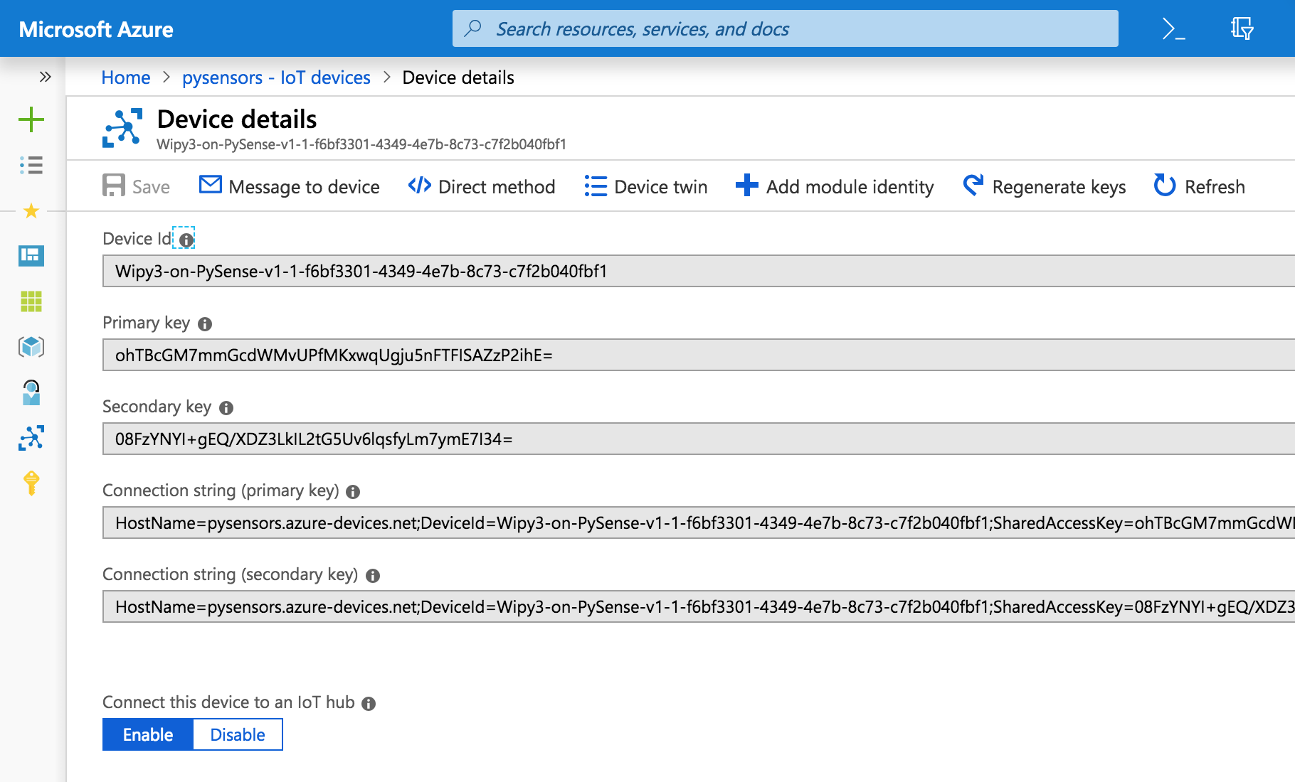 Azure device’s details